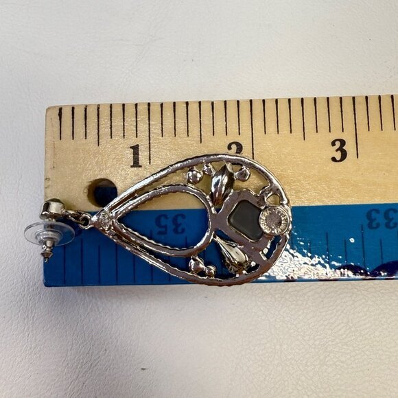 Roberta Chiarella Earrings Teardrop‎ Green Stones Signed Silver Tone Statement - Picture 3 of 10